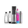 Image Sodastream Pack Métal Duo - Machine à Eau Pétillante + Carafe en verre 1L + Bouteille Métal 0,8L + Bouteille Fuse 1L + Recharge CO2 QuickConnect