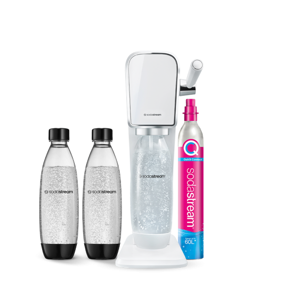 Image Sodastream Art Pack Fraîcheur - Machine à eau pétillante + Lot 2 bouteilles Fuse + Bouteille Fuse 1L + Recharge de CO2 à clipser Quick Connect - Blanc, Rouge ou Bleu