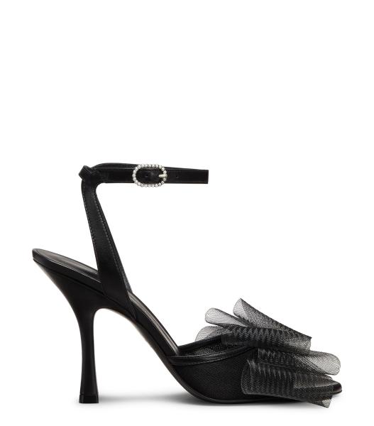 Image Stuart Weitzman Sandales Femme Blushing Bow 100 - Cuire Nappa Laqué / Mesh - Noir ou Gingembre - Taille 36 à 41