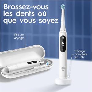 Image Brosse À Dents Électrique Oral-B iO Series 7 - Capteur De Pression - Chargeur, 2 Brossettes et Étui De Voyage - Blanc