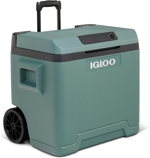 Image Glacière IGLOO IE42 - Poignée télescopique et roulettes - Prises Electrique et Allume-cigare Voiture - 42 L, 12V et 230V, vert