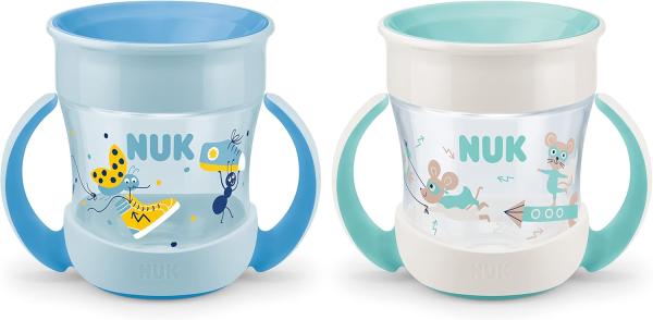 Image Pack 2 Tasses antifuites - NUK Mini Magic Cup - Poignées ergonomiques | Sans bisphénol A | 160 ml | Bleu et turquoise