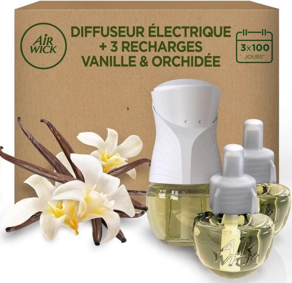 Image Pack Complet Air Wick Désodorisant Maison Kit Diffuseur Electrique + 3 Recharges Parfum Vanille & Orchidée X 19ml -blanc