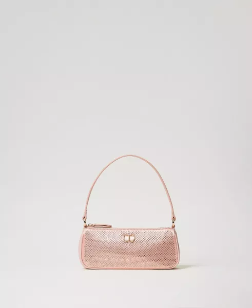 Image Twinset Mini Sac Femme en Satin avec Strass All-Over et Oval T - 242TL803A - Rose « Peachy Keen »