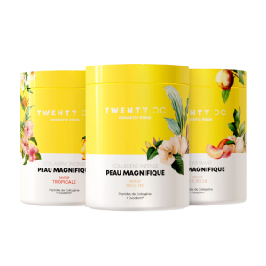 Image Pack Twenty DC Peau Magnifique - Cure Complète  3 mois - Formulation signature Collagène Marin + Ovoderm® - 4 saveurs : Thé-Pêche, Neutre, Tropical et Vanille