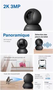 Image Caméra Surveillance WiFi intérieure 360° Tapo C211 - 2K(3MP) - Télécommande, Compatible avec Alexa, Noir