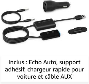 Image Amazon Echo Auto - Nouvelle génération - Ajoute l'Assistant Vocal Alexa à Votre Voiture - Design Compact - 5 Micro