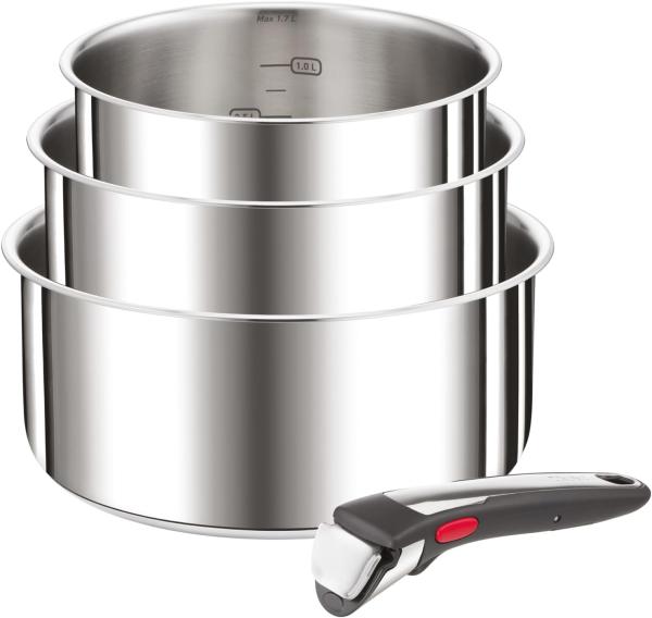 Image Pack 4 pièces Tefal L898S334 Ingenio Preference On - Casseroles 16/18/20 cm + 1 poignée amovible - Compatible Induction - Acier inoxydable
