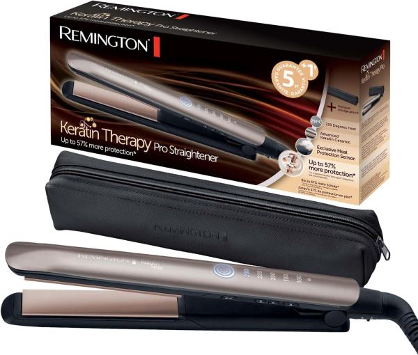 Image Lisseur Cheveux Femme Remington S8593 Keratin Therapy - Céramique, Ecran LCD, 160-230°C, Pochette