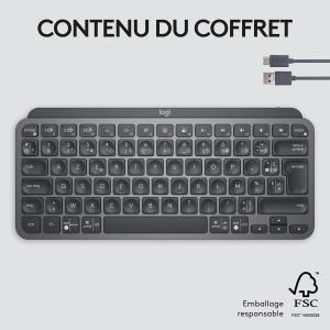 Image Clavier Sans Fil Logitech MX Keys Mini - Compact - Minimaliste - Rétroéclairé, USB-C, Compatible Apple macOS, iOS, Windows - AZERTY, Gris foncé