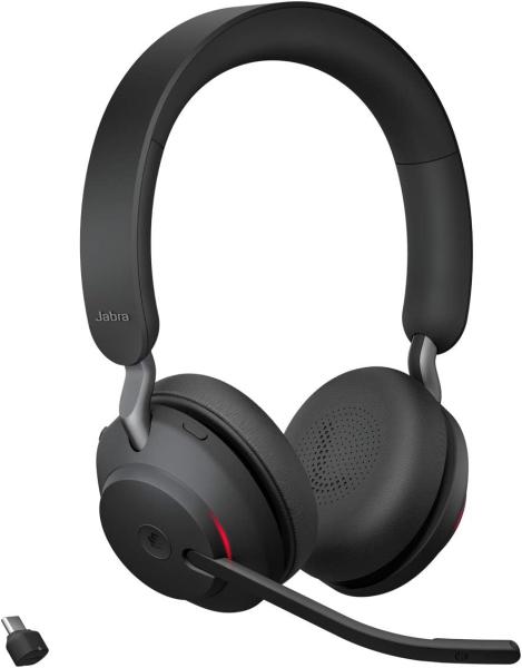 Image Casque Audio PC Sans Fil Jabra Evolve2 65 - Anti-Bruit - Certifié Microsoft Teams - Adaptateur Bluetooth USB-C - Noir