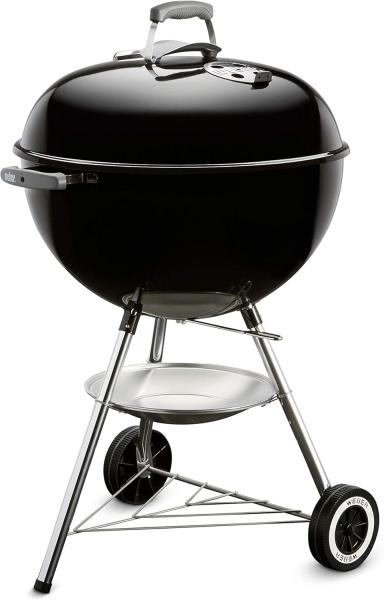 Image Barbecue à Charbon Weber 1341504 Classic Kettle - Thermomètre Intégré - Pieds et Roues - Vasque en Porcelaine Émaillée - Noir