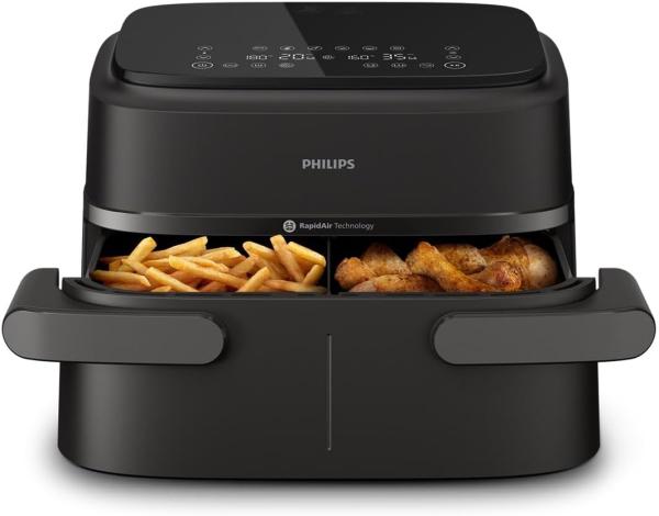 Image AirFryer Philips NA154/00 Série 1000 - Double Panier - 7.1L, Technologie RapidAir, 10 Modes de Cuisson - Application HomeID - Noir