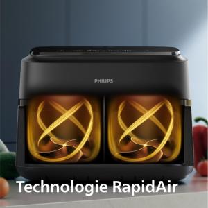 Image AirFryer Philips NA154/00 Série 1000 - Double Panier - 7.1L, Technologie RapidAir, 10 Modes de Cuisson - Application HomeID - Noir