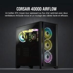 Image Boîtier PC ATX Mid-Tower CORSAIR 4000D AIRFLOW - Verre Trempé – Débit d'Air Élevé - Deux Ventilateurs de 120 mm Inclus – Noir