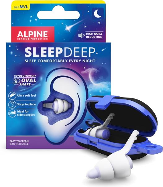 Image Bouchons d’Oreilles Alpine SleepDeep - Forme Ovale - Gel Anti Bruit Intégré - Taille M/L