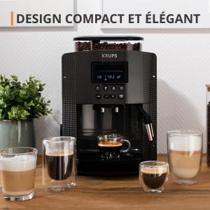 Image Machine à café grain Krups YY8135FD - Ecran LCD - 2 expressos simultanés - Buse vapeur pour Cappuccino Essential Noire