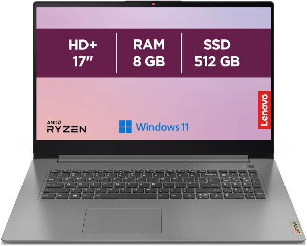 Image PC Portable 17" FHD+ Lenovo 17ALC6  IdeaPad 3 (Ryzen 5 5500U, RAM 8Go, SSD 512Go, Wn 11) AZERTY - Gris