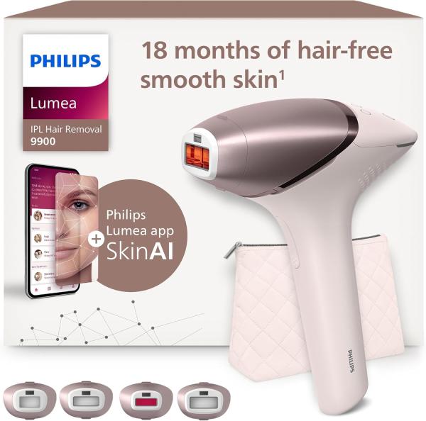 Image Epilateur à lumière pulsée Femme Philips BRI951/00 Lumea Série 9900 - Technologie SenseIQ et SkinAI, 4 embouts pour le corps, le visage, le maillot et les aisselles
