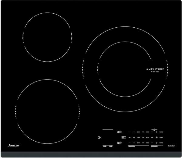 Image Plaque Induction Sauter SPI4360B - Table de Cuisson Encastrable - 3 Foyers - 7200W - Noir