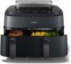 Image AirFryer Philips NA550/00 Série 5000 AirSteam RapidAir Plus - Double Panier avec cuisson vapeur - 9L + accessoires  - Noir