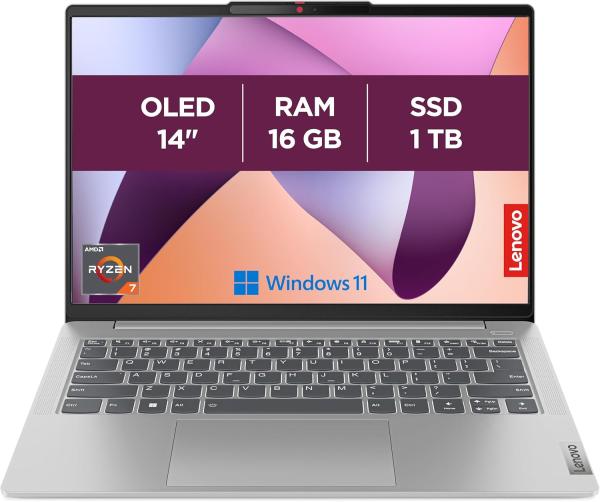 Image PC Portable 14'' Lenovo 14ABR8 IdeaPad Slim 5 - WUXGA OLED (Ryzen 7 7730U, RAM 16Go, SSD 1To, Win 11) - AZERTY - Gris