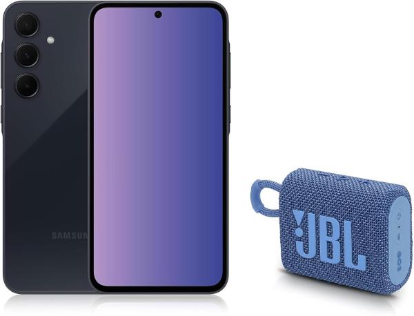 Image Pack Samsung Galaxy A35 5G, 128 Go, Bleu nuit avec enceinte JBL GO3 ECO OFFERTE