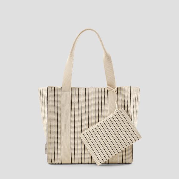 Image Vivaia Sarah - Sac fourre-tout léger Femme - 20L - Cream ivory navy stripe ou Smoky blue chevron