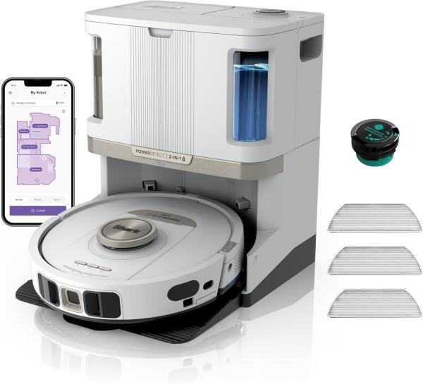 Image Shark AV2800ZEEUWH PowerDetect 2-en-1 Robot Aspirateur Lavage, Autovideur NeverTouch Pro, LiDAR, Wi-Fi