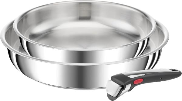 Image Set 3 Pièces Tefal L9759002 Ingenio Preference On - Lot de 2 Poêles 24/28 cm + poignée amovible - Acier inoxydable