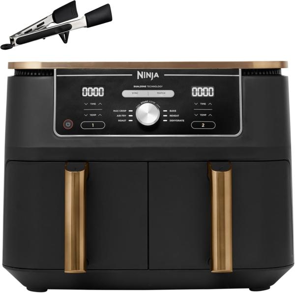 Image Friteuse sans Huile NINJA AF400EUCP Foodi MAX Dual Zone Air Fryer, 2 Tiroirs, 9,5L, 6-en-1 - Cuivre/Noir