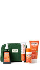 Image Coffret Weleda - Routine sportive avec trousse - Huile, Roller, Gel Douche et Crème Arnica Bio