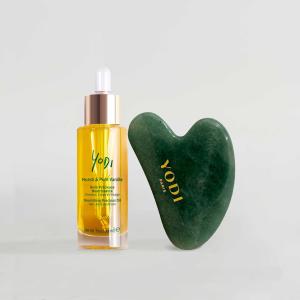 Image Pack Yodi - Routine Gua Sha Anti Relâchement & Nutrition - Huile Précieuse Muesli & Pure Vanille et le Gua Sha en pierre de Jade Vert - Peaux normales à sèches