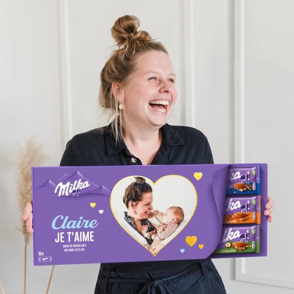 Image Méga Tablette Milka - Pack de 6 tablettes de chocolat - Personnalisables - 4 x 100 grammes, 2 x 90 grammes