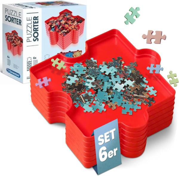 Image Pack 6 Bacs Clementoni 37040 - Trieur de pièces de Puzzle en Forme de Carte - 20,5 * 20,5 cm - Rouge