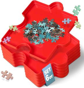 Image Pack 6 Bacs Clementoni 37040 - Trieur de pièces de Puzzle en Forme de Carte - 20,5 * 20,5 cm - Rouge