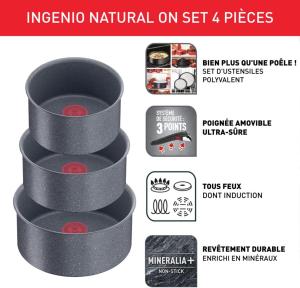 Image Set de 3 casseroles Tefal L7669253 Ingenio Natural On - 16/18/20 cm + poignée amovible - Induction