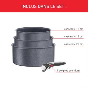 Image Set de 3 casseroles Tefal L7669253 Ingenio Natural On - 16/18/20 cm + poignée amovible - Induction