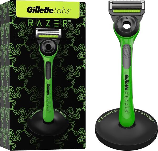Image Rasoir Homme Gillette Labs Avec Barre Exfoliante, Édition Limitée Razer - 1 Manche - 1 Lame, Avec Socle Magnétique Premium - Noir