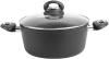 Image Faitout Sitram 711707 - 24cm en aluminium forgé revêtement noir anti-adhérent sans PFOA - Couvercle en verre - Induction - Aspect pierre