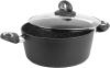 Image Faitout Sitram 711707 - 24cm en aluminium forgé revêtement noir anti-adhérent sans PFOA - Couvercle en verre - Induction - Aspect pierre