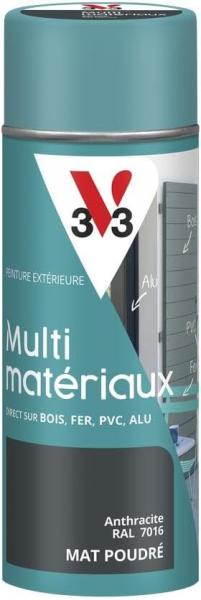 Image Aérosol V33 116939 - Peinture extérieure - 400 ml poudré - multi-matériaux, Anthracite