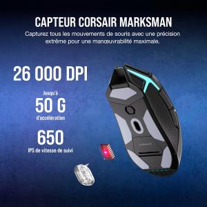 Image Souris Gaming Corsair NIGHTSABRE Wireless RGB FPS/MOBA - 26 000 DPI - 11 Boutons Programmables - Compatible iCUE - Noir