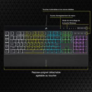 Image Clavier Gaming CORSAIR K55 RGB PRO - Filaire à Membrane – IP42 -  6 Touches Macro Intégration Elgato – Compatible iCUE – AZERTY - Noir