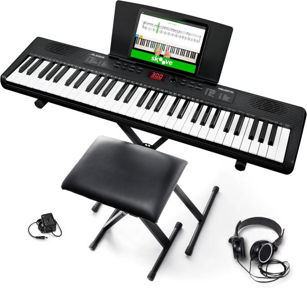 Image Piano Numérique Alesis Melody 61 Touches pour Débutants avec Haut-parleurs + Support, Banc, Casque, Pupitre