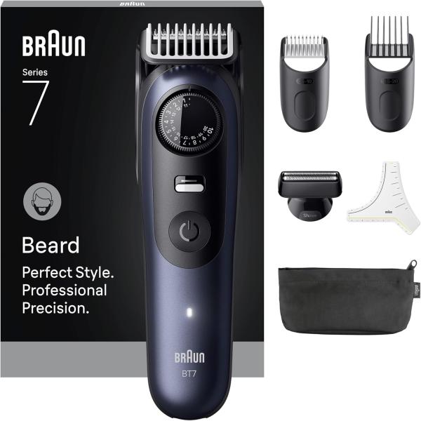 Image Tondeuse À Barbe Braun BT7520 Series 7 - Lame ProBlade Affûtée Et Inusable - 6 Accessoires - Étanche - Bleu