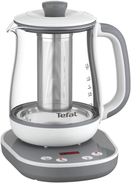 Image Théière électrique Tefal BJ551B10 Tastea - Machine à thé - 1,5 L, Panier à thé amovible en acier inoxydable - Gris/Blanc
