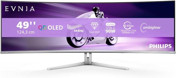 Image Ecran PC 49" Gaming Philips Evnia 49M2C8900LA Ambiglow - OLED Incurvé DQHD - 144Hz, 0,03 ms - Blanc