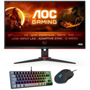 Image Pack gaming Ecran PC 27" AOC Q27G2E/BK - Dalle VA QHD 155Hz 1ms + Clavier et Souris