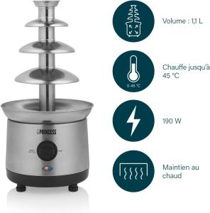 Image Princess XXL - Fontaine à chocolat - Réf 292999 - Inox brossé - 1,1 L - 190W - Acier inoxydable